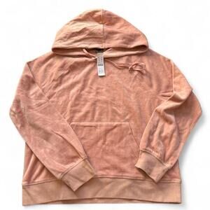 JCrew Garment-Dyed Velour Hoodie in Soft Coral, Size Small